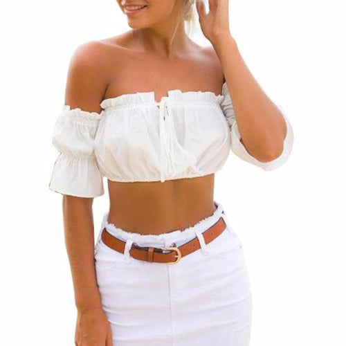 Load image into Gallery viewer, Sexy Summer Off Shoulder Crop Top Shirt-women-wanahavit-white-S-wanahavit

