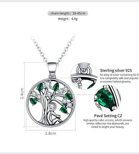 925 Sterling Silver Tree of Life with Clear Green CZ Pendant Necklaces-women-wanahavit-wanahavit