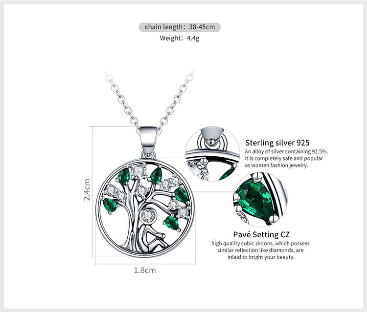 925 Sterling Silver Tree of Life with Clear Green CZ Pendant Necklaces-women-wanahavit-wanahavit