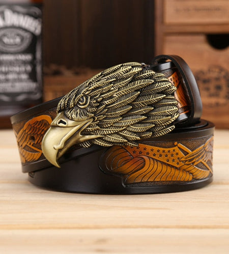 Eagle Head Buckle Genuine Leather Belt-men-wanahavit-ZPB01 Coppery Black-105CM-wanahavit