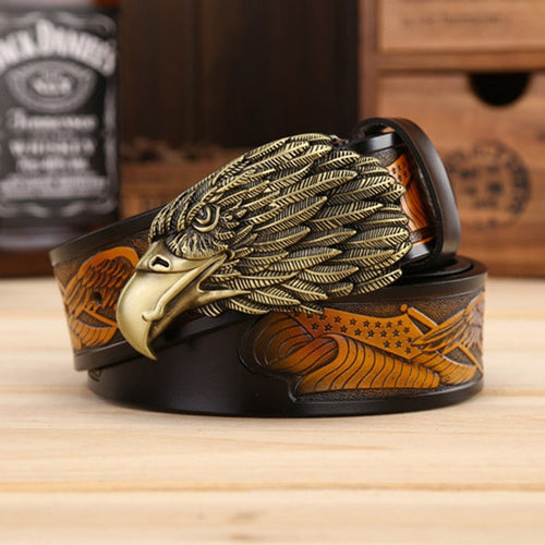 Load image into Gallery viewer, Eagle Head Buckle Genuine Leather Belt-men-wanahavit-ZPB01 Coppery Black-105CM-wanahavit
