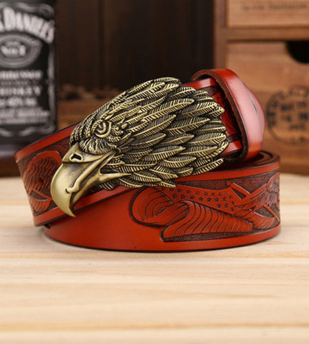 Eagle Head Buckle Genuine Leather Belt-men-wanahavit-ZPB01 Coppery Brown-105CM-wanahavit
