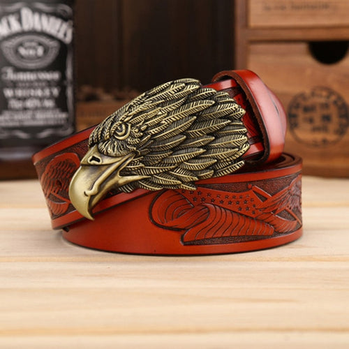 Load image into Gallery viewer, Eagle Head Buckle Genuine Leather Belt-men-wanahavit-ZPB01 Coppery Brown-105CM-wanahavit
