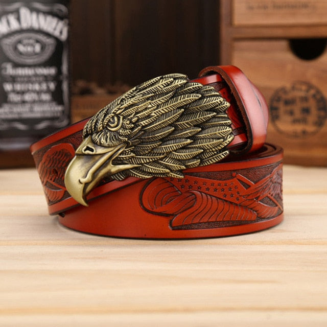 Eagle Head Buckle Genuine Leather Belt-men-wanahavit-ZPB01 Coppery Brown-105CM-wanahavit