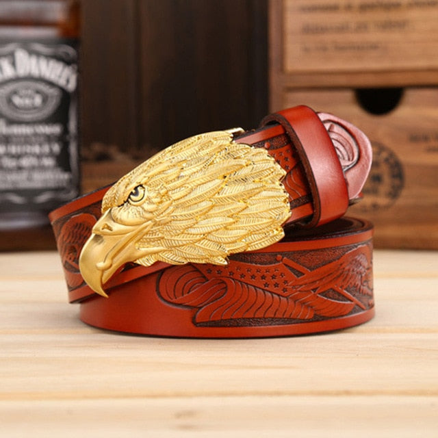Eagle Head Buckle Genuine Leather Belt-men-wanahavit-ZPB01 Gold Brown-105CM-wanahavit