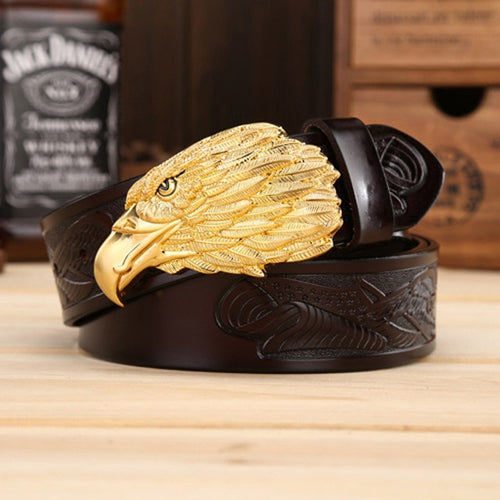 Load image into Gallery viewer, Eagle Head Buckle Genuine Leather Belt-men-wanahavit-ZPB01 Gold Coffee-105CM-wanahavit
