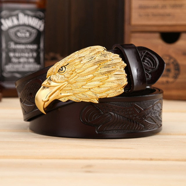 Eagle Head Buckle Genuine Leather Belt-men-wanahavit-ZPB01 Gold Coffee-105CM-wanahavit