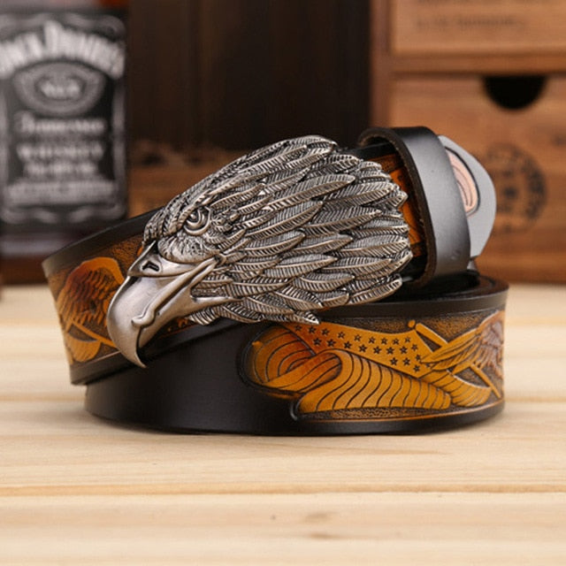 Eagle Head Buckle Genuine Leather Belt-men-wanahavit-ZPB01 Gray Black-105CM-wanahavit