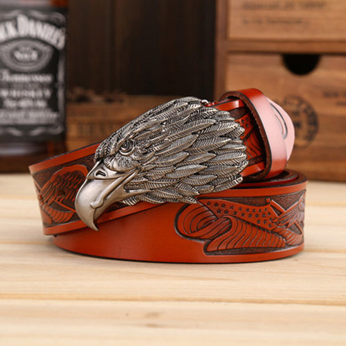 Load image into Gallery viewer, Eagle Head Buckle Genuine Leather Belt-men-wanahavit-ZPB01 Gray Brown-105CM-wanahavit
