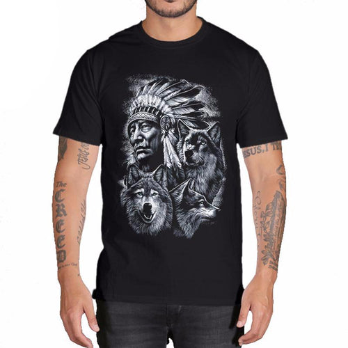 Load image into Gallery viewer, Indian &amp; Wolf Print Casual T Shirt-men-wanahavit-TXSMT15-M-wanahavit
