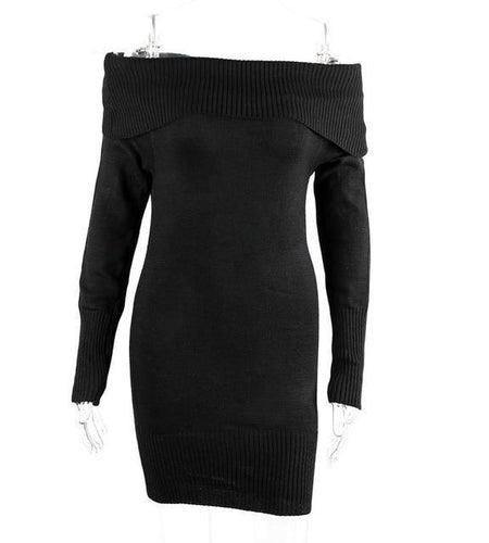 Winter Off Shoulder Knitted Bodycon Dress-women-wanahavit-Black-One Size-wanahavit