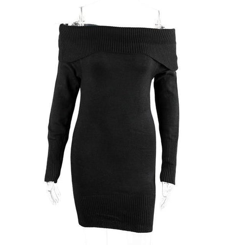 Load image into Gallery viewer, Winter Off Shoulder Knitted Bodycon Dress-women-wanahavit-Black-One Size-wanahavit
