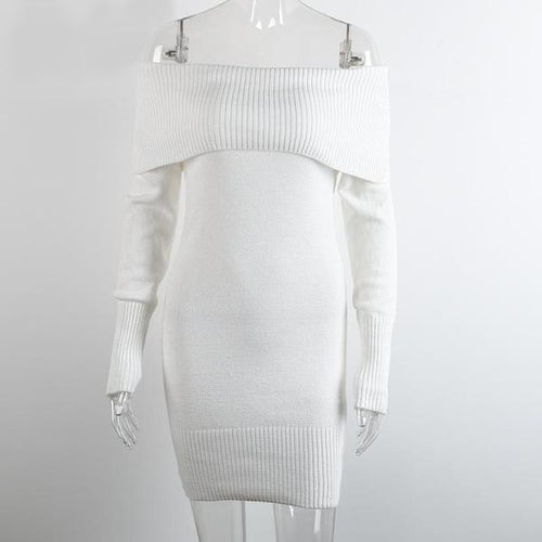 Load image into Gallery viewer, Winter Off Shoulder Knitted Bodycon Dress-women-wanahavit-White-One Size-wanahavit
