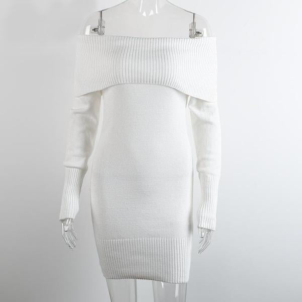 Winter Off Shoulder Knitted Bodycon Dress-women-wanahavit-White-One Size-wanahavit