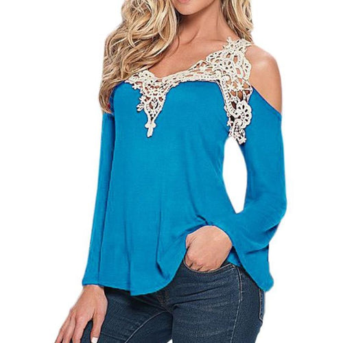 Load image into Gallery viewer, Sexy Floral Lace Off Shoulder Loose Long Sleeve-women-wanahavit-light blue-S-wanahavit
