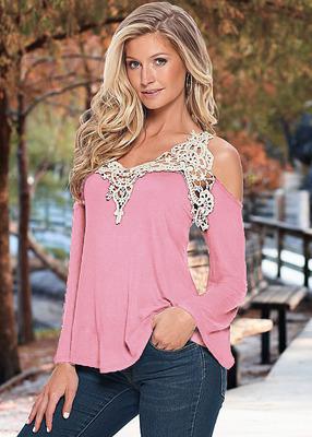 Load image into Gallery viewer, Sexy Floral Lace Off Shoulder Loose Long Sleeve-women-wanahavit-pink-L-wanahavit
