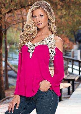 Load image into Gallery viewer, Sexy Floral Lace Off Shoulder Loose Long Sleeve-women-wanahavit-rose red-S-wanahavit
