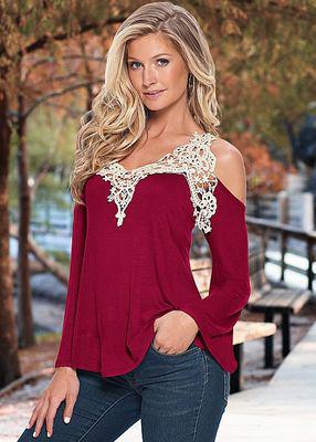 Load image into Gallery viewer, Sexy Floral Lace Off Shoulder Loose Long Sleeve-women-wanahavit-wine red-S-wanahavit
