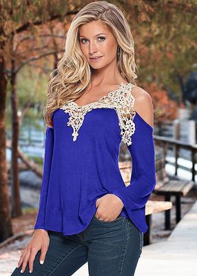 Load image into Gallery viewer, Sexy Floral Lace Off Shoulder Loose Long Sleeve-women-wanahavit-royal blue-S-wanahavit

