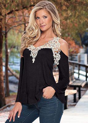 Load image into Gallery viewer, Sexy Floral Lace Off Shoulder Loose Long Sleeve-women-wanahavit-black-S-wanahavit
