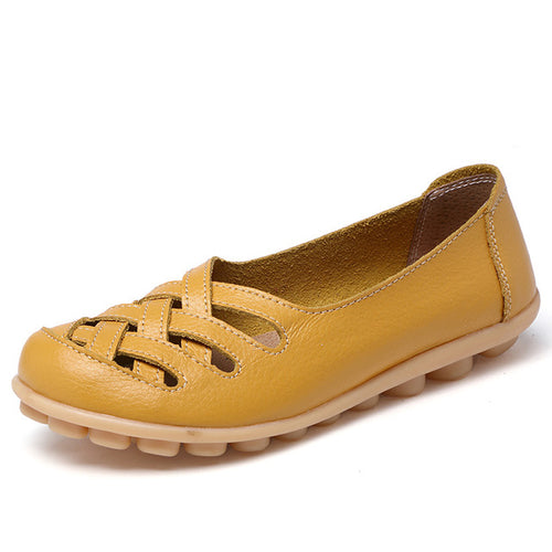 Load image into Gallery viewer, Fashion Genuine Leather Casual Flat Shoes-women-wanahavit-Yellow-4.5-wanahavit
