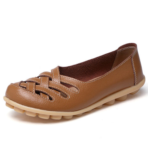 Load image into Gallery viewer, Fashion Genuine Leather Casual Flat Shoes-women-wanahavit-Brown-4.5-wanahavit
