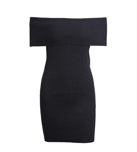 Off Shoulder Winter Sweater Knitted Elegant Slim Dress-women-wanahavit-Black-S-wanahavit