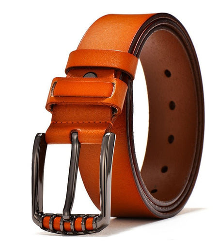 Luxury Vintage Genuine Leather High Quality Pin Buckle Belt-men-wanahavit-JY003 Orange-100cm-wanahavit