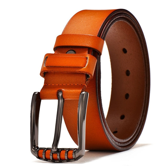 Luxury Vintage Genuine Leather High Quality Pin Buckle Belt-men-wanahavit-JY003 Orange-100cm-wanahavit
