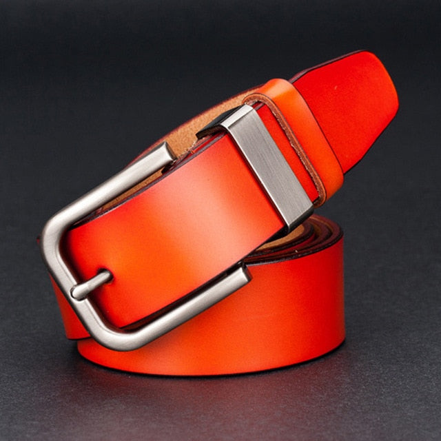 Vintage Designer Pin Buckle Genuine Leather Belt-men-wanahavit-ZPB05 Orange-100cm-wanahavit