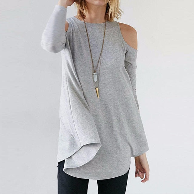 Sexy Tunic Off Shoulder Long Sleeve Shirt-women-wanahavit-Gray-S-wanahavit