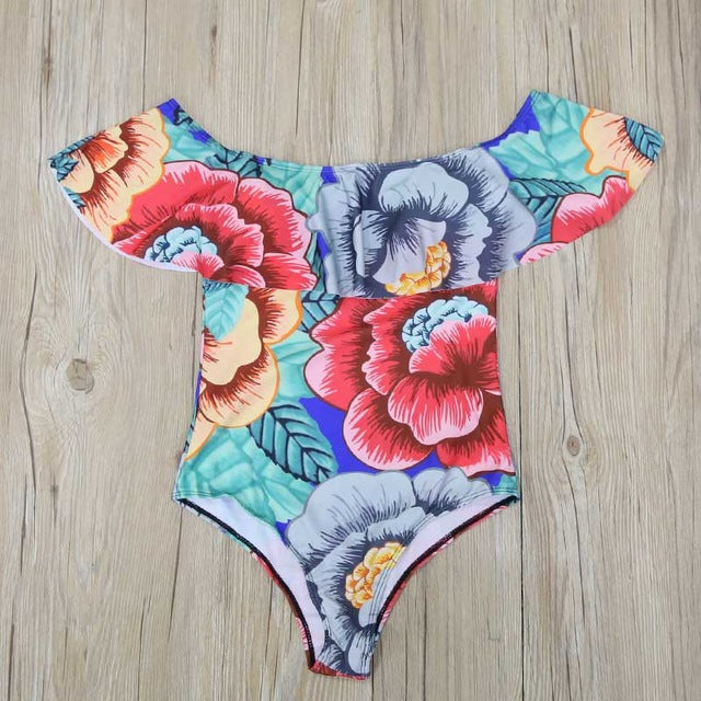 Ruffles Off the Shoulder Monokini-women fitness-wanahavit-Floral 4-S-wanahavit
