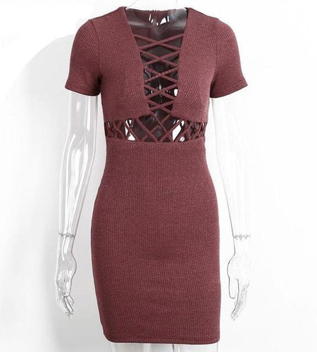 Knitted Sexy Lace Up Bodycon Dress-women-wanahavit-Red-S-wanahavit
