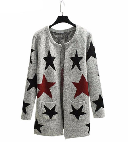 Star Printed Knitted Warm Long Cardigan-women-wanahavit-stars-One Size-wanahavit