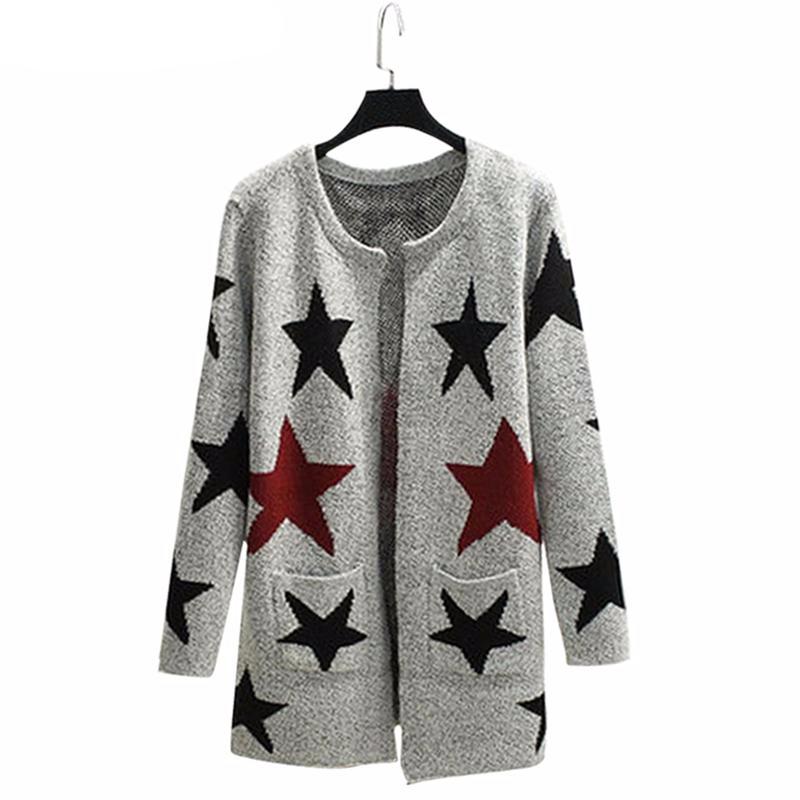 Star Printed Knitted Warm Long Cardigan-women-wanahavit-stars-One Size-wanahavit