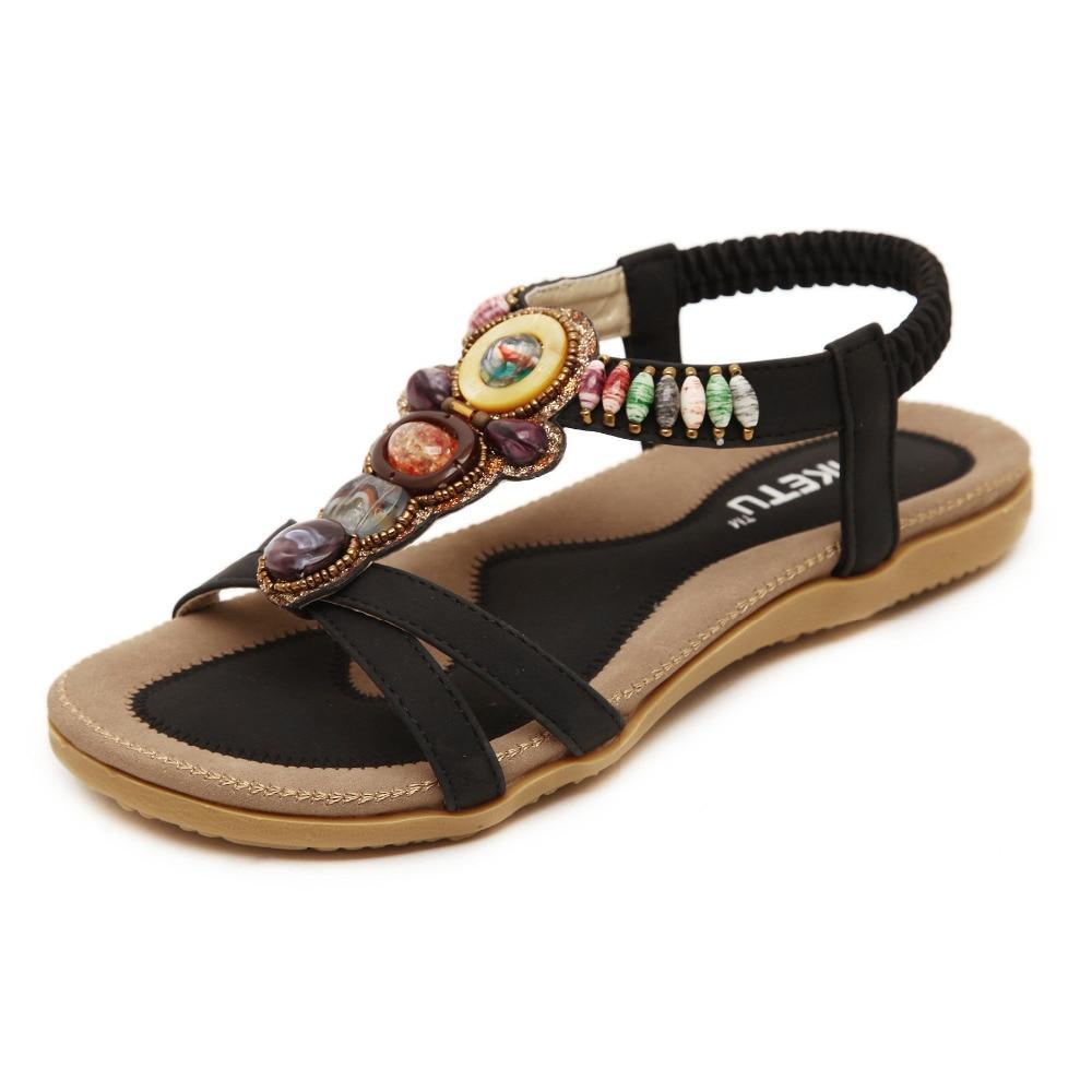 Bohemian Flat Ethnic String Strap Sandals-women-wanahavit-Black-5-wanahavit
