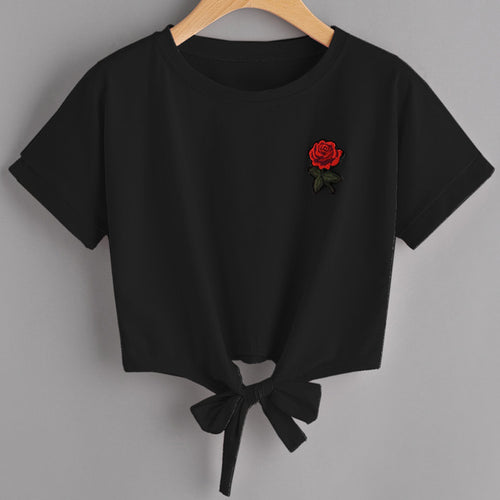 Load image into Gallery viewer, Harajuku Rose Embroid Summer Casual T Shirt-women-wanahavit-DS5-L-wanahavit
