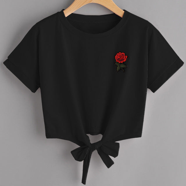 Harajuku Rose Embroid Summer Casual T Shirt-women-wanahavit-DS5-L-wanahavit