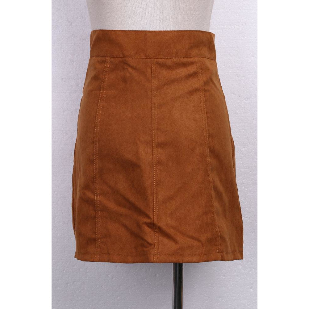 Solid Stretch Waist Plain Faux Suede Flared Mini Skirt for women ...