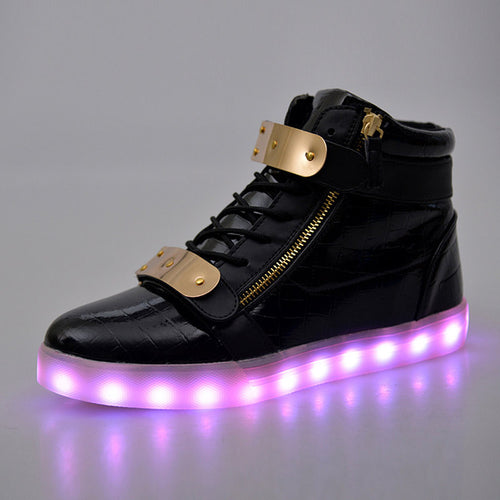 Load image into Gallery viewer, Golden Silver Glowing LED Light Flat High Top Shoe-unisex-wanahavit-S250 Black-11-wanahavit
