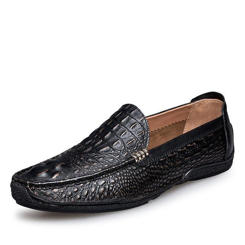 Load image into Gallery viewer, Luxury Alligator Texture Genuine Leather Slip On Shoes-men-wanahavit-Slip On Black-6-wanahavit
