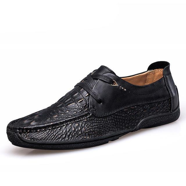Luxury Alligator Texture Genuine Leather Slip On Shoes-men-wanahavit-Lace Up Black-6-wanahavit
