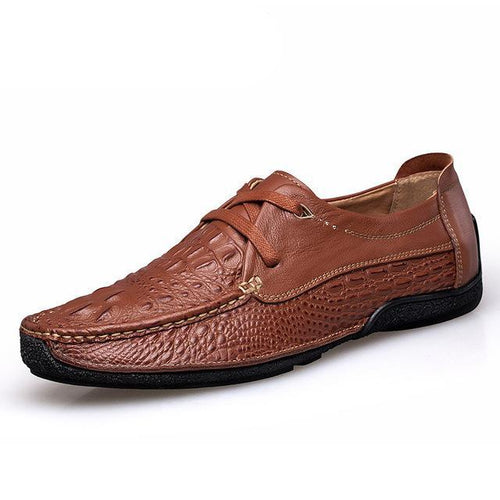 Load image into Gallery viewer, Luxury Alligator Texture Genuine Leather Slip On Shoes-men-wanahavit-Lace Up Brown-6-wanahavit
