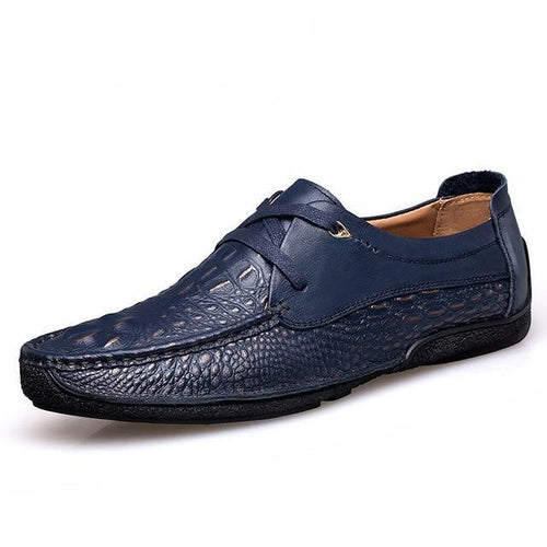 Load image into Gallery viewer, Luxury Alligator Texture Genuine Leather Slip On Shoes-men-wanahavit-Lace Up Blue-6-wanahavit
