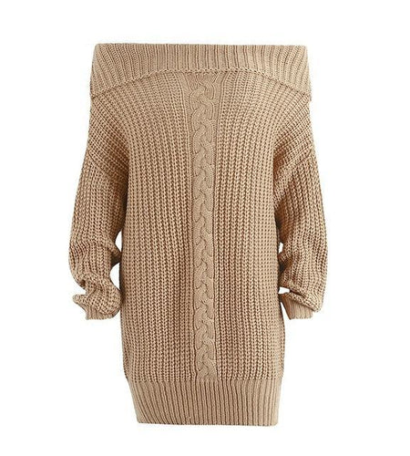 Off Shoulder Sexy Winter Knitted Loose Dress-women-wanahavit-Khaki-One Size-wanahavit
