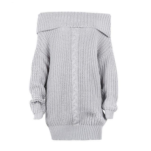 Off Shoulder Sexy Winter Knitted Loose Dress-women-wanahavit-Gray-One Size-wanahavit