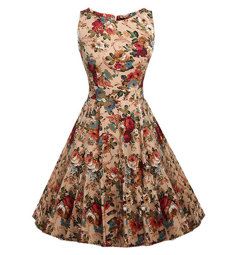 Floral VIntage Tank Dress with Belt-women-wanahavit-976 Apricot-S-wanahavit
