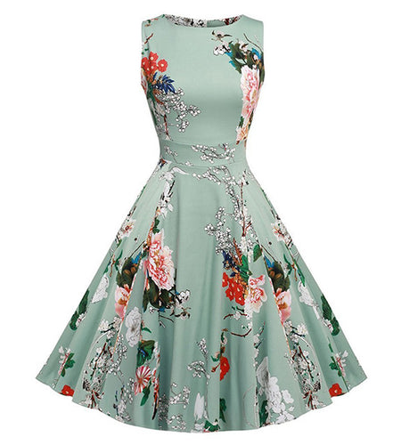 Floral VIntage Tank Dress with Belt-women-wanahavit-982 Gray-S-wanahavit