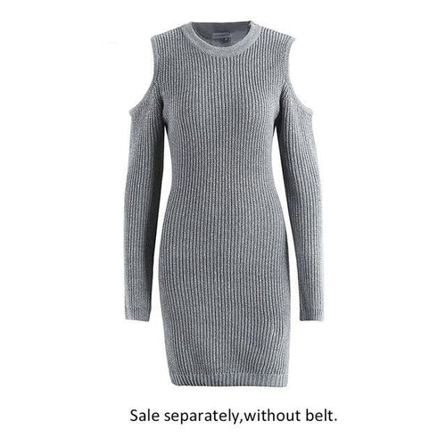 Load image into Gallery viewer, Sexy Cold Shoulder Knitting Long Sleeve Sweater Dress-women-wanahavit-wanahavit
