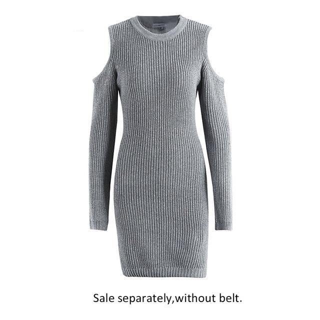 Sexy Cold Shoulder Knitting Long Sleeve Sweater Dress-women-wanahavit-wanahavit
